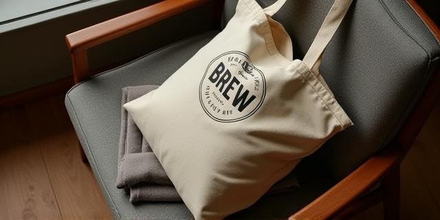 Nimbus Brew branded tote bag and sweatshirt on a chair